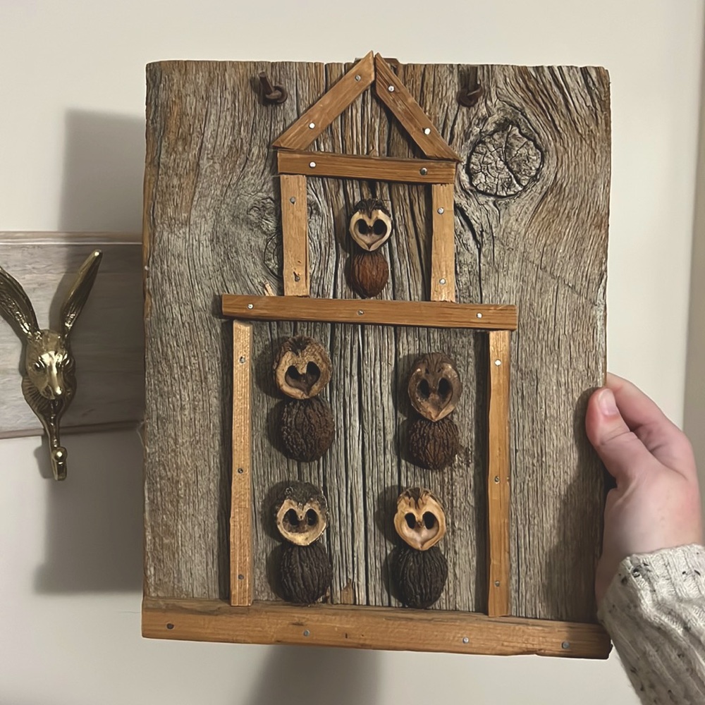 Handmade wooden owl decor